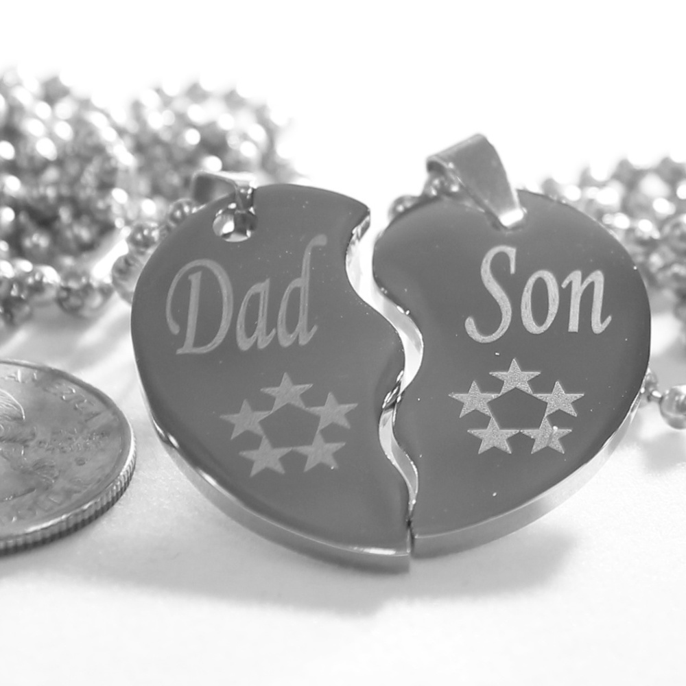 Split Heart Necklace, Dad, Son, Stainless Steel